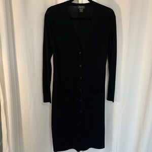 Lord & Taylor Black Long Sleeve Button Up Cardigan Dress